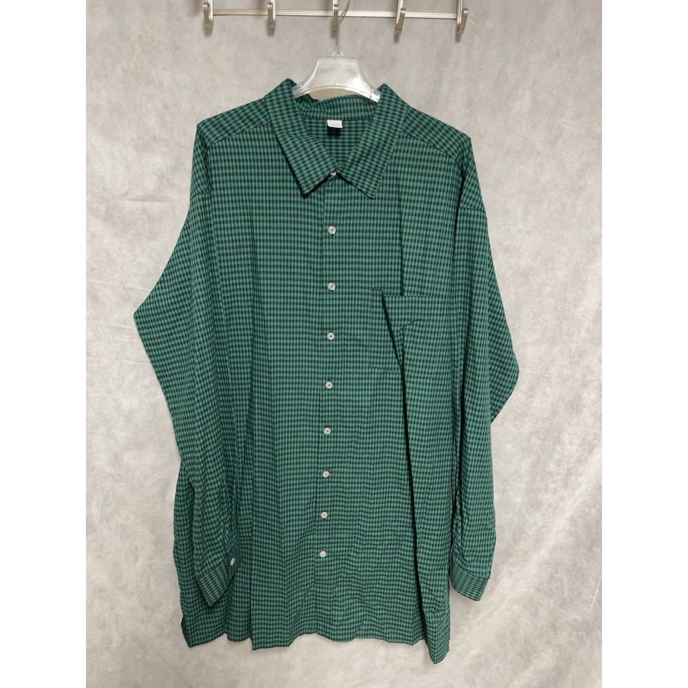 Men's Shirt 5XLT‎ 5XL Tall Green Gingham Check Linen Button Up Academia Vacation - Picture 2 of 8